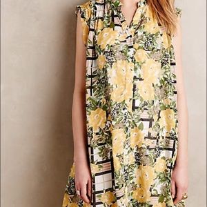 Anthropologie Green and Yellow Floral Dress